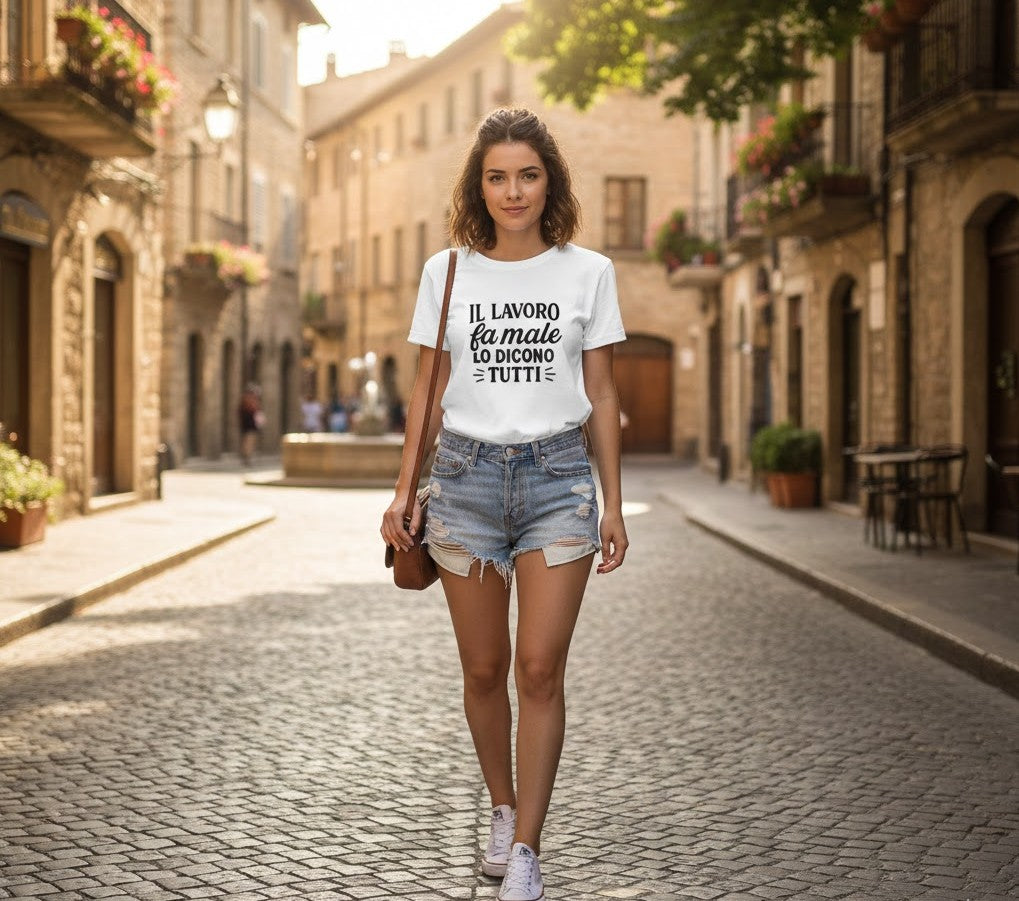 Abbigliamento T-Shirt in poliestere (Cotton Touch) "Il lavoro fa male"