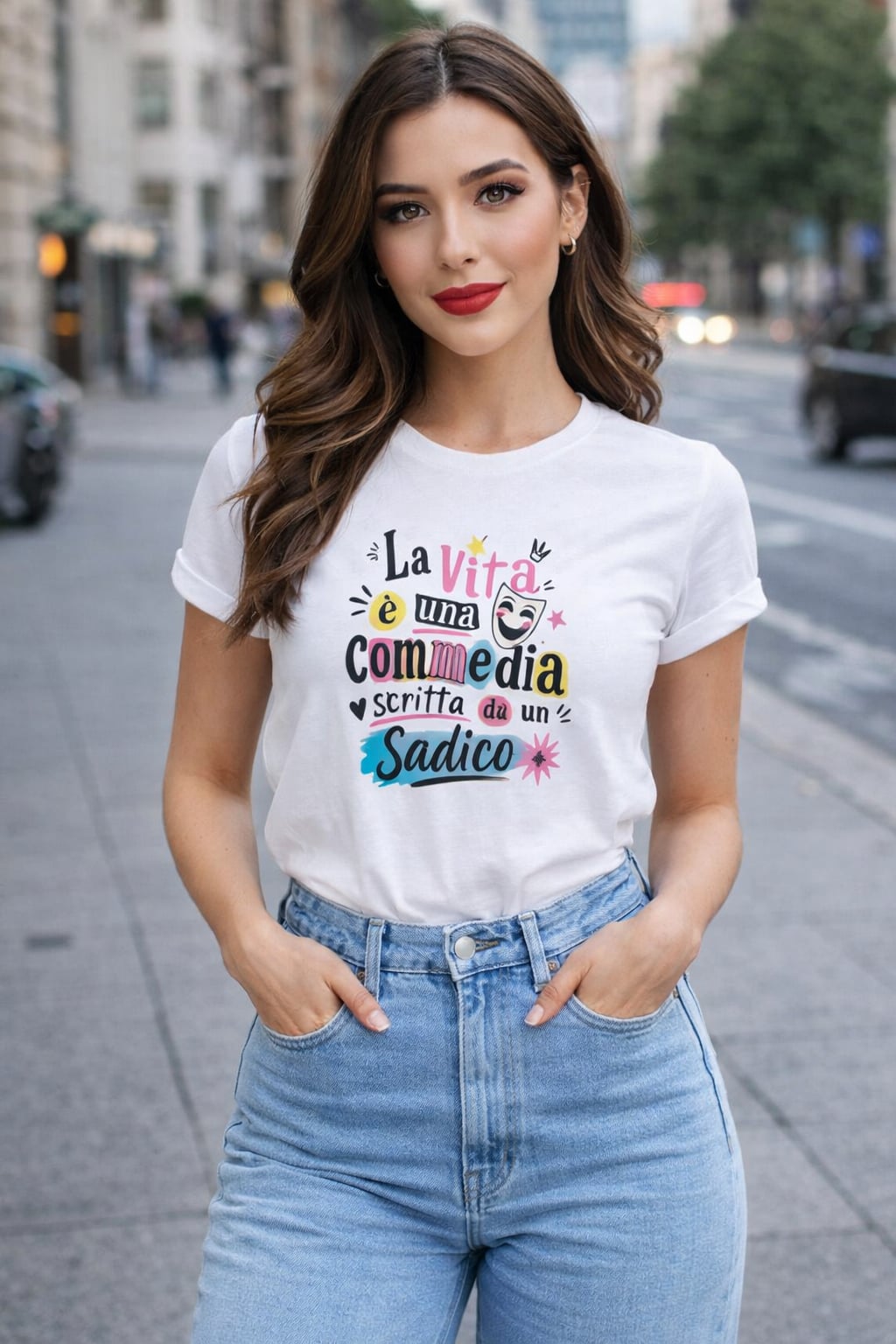 Abbigliamento T-Shirt in poliestere (Cotton Touch) "La vita è una commedia"