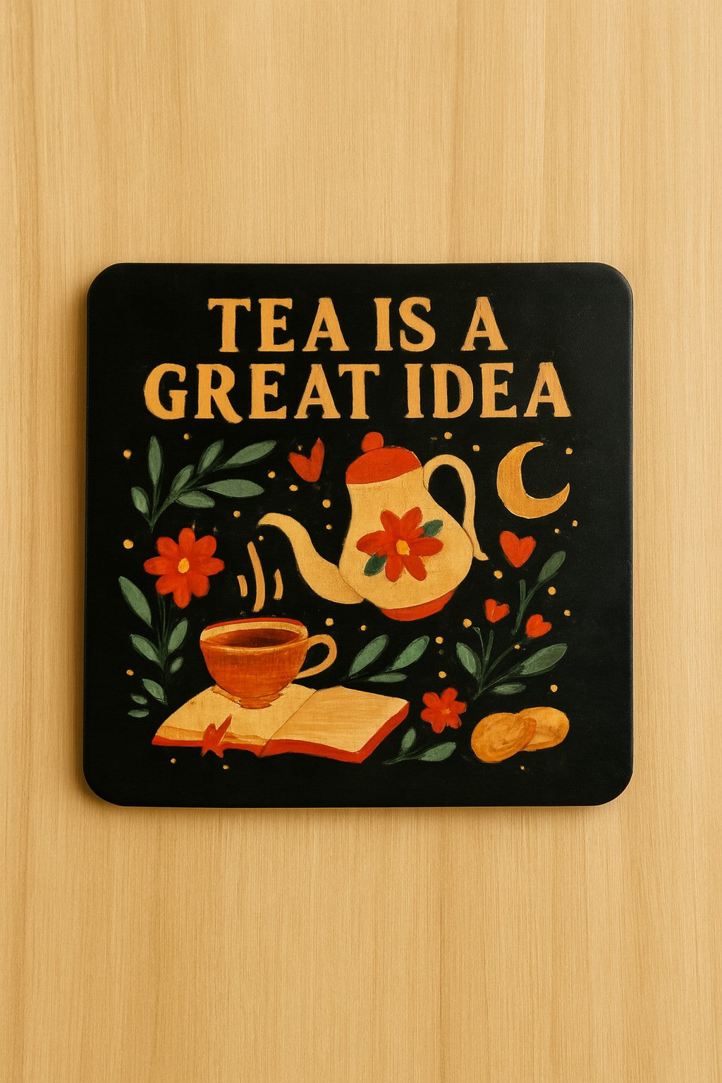 Due sottobicchieri in legno "I love Tea e Tea is a great idea"
