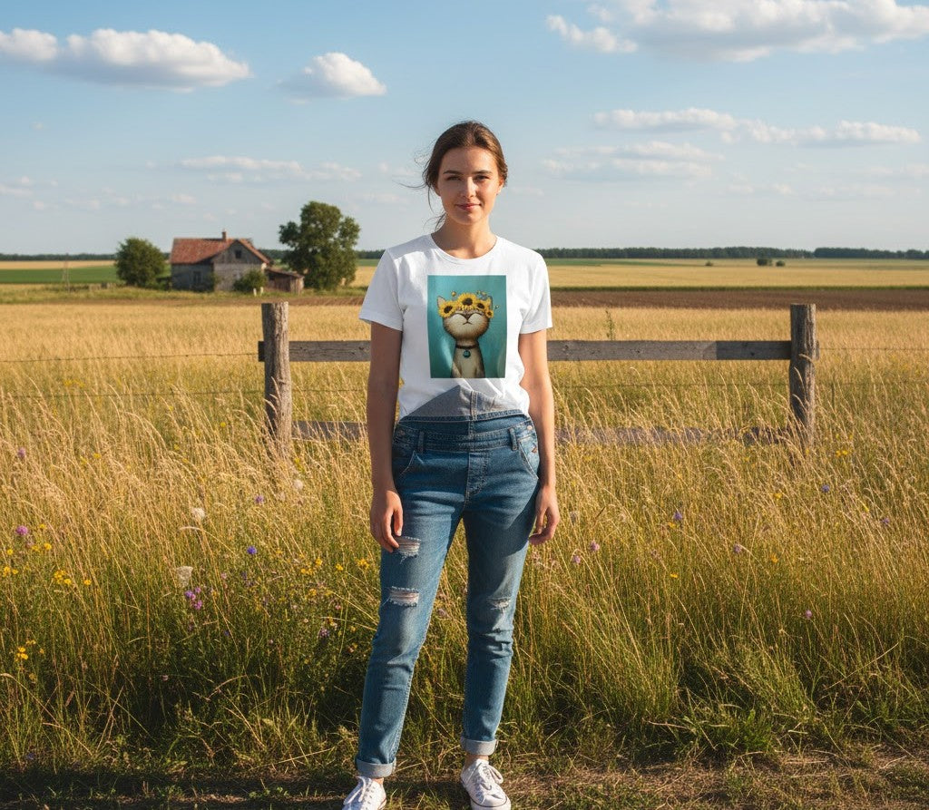 Abbigliamento T-Shirt in poliestere (Cotton Touch) "Il gattino e i girasoli"