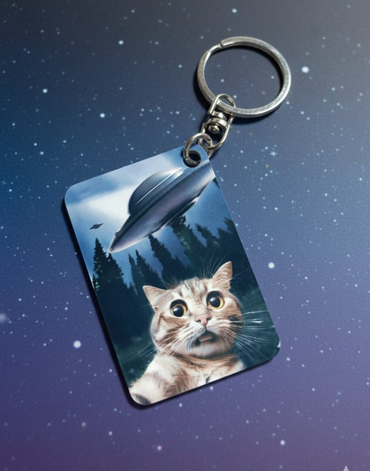 Portachiavi in legno con stampa "Alien Cat"