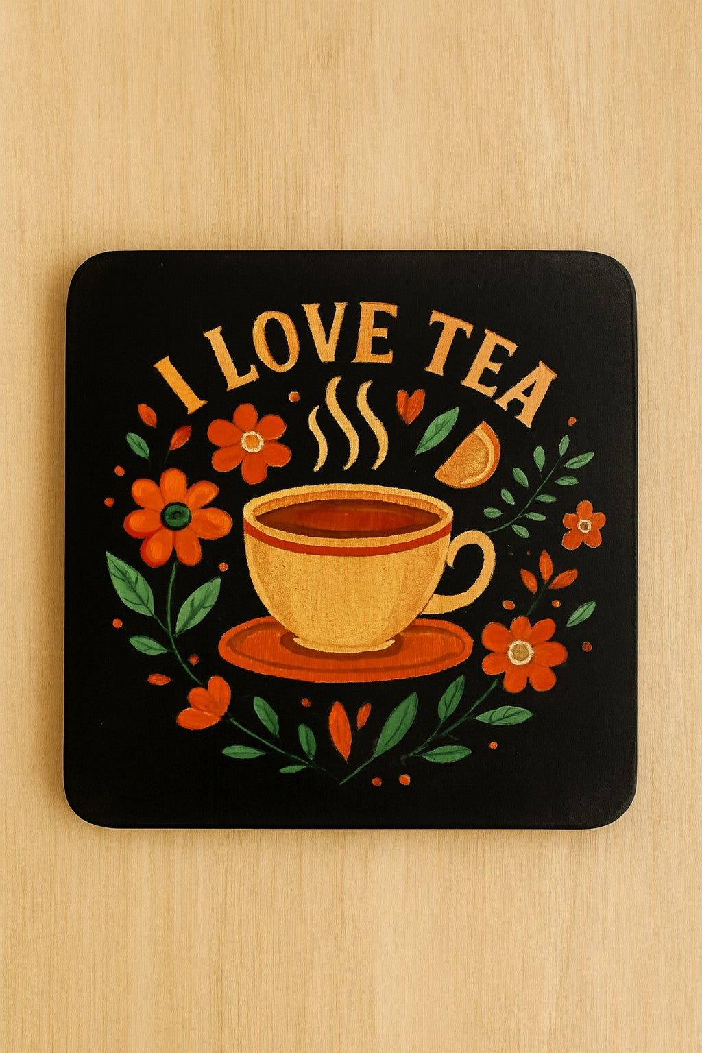 Due sottobicchieri in legno "I love Tea e Tea is a great idea"