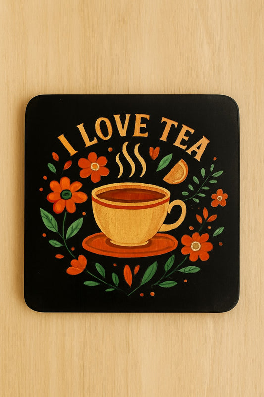 Due sottobicchieri in legno "I love Tea e Tea is a great idea"